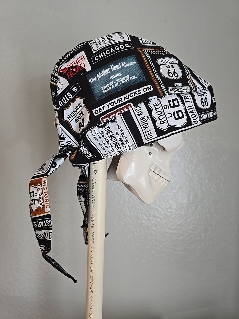 Route 66 Skull Cap Headwrap in Black, White & Brown